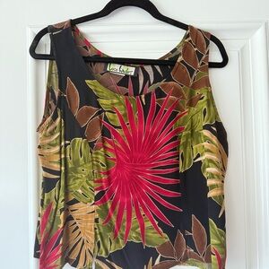 Loco Linda Women's Tropical Leaf Print Tank Top - Black, Red, Green